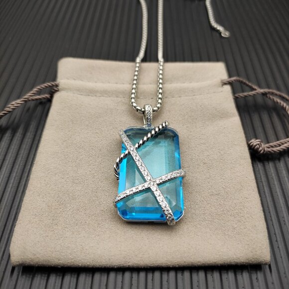 David Yurman Blue Crystal Bezel Necklace - Picture 2 of 5